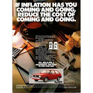 1981 Subaru Hatchback Economy Car Vintage Print Ad 80s Inflation Wall Art